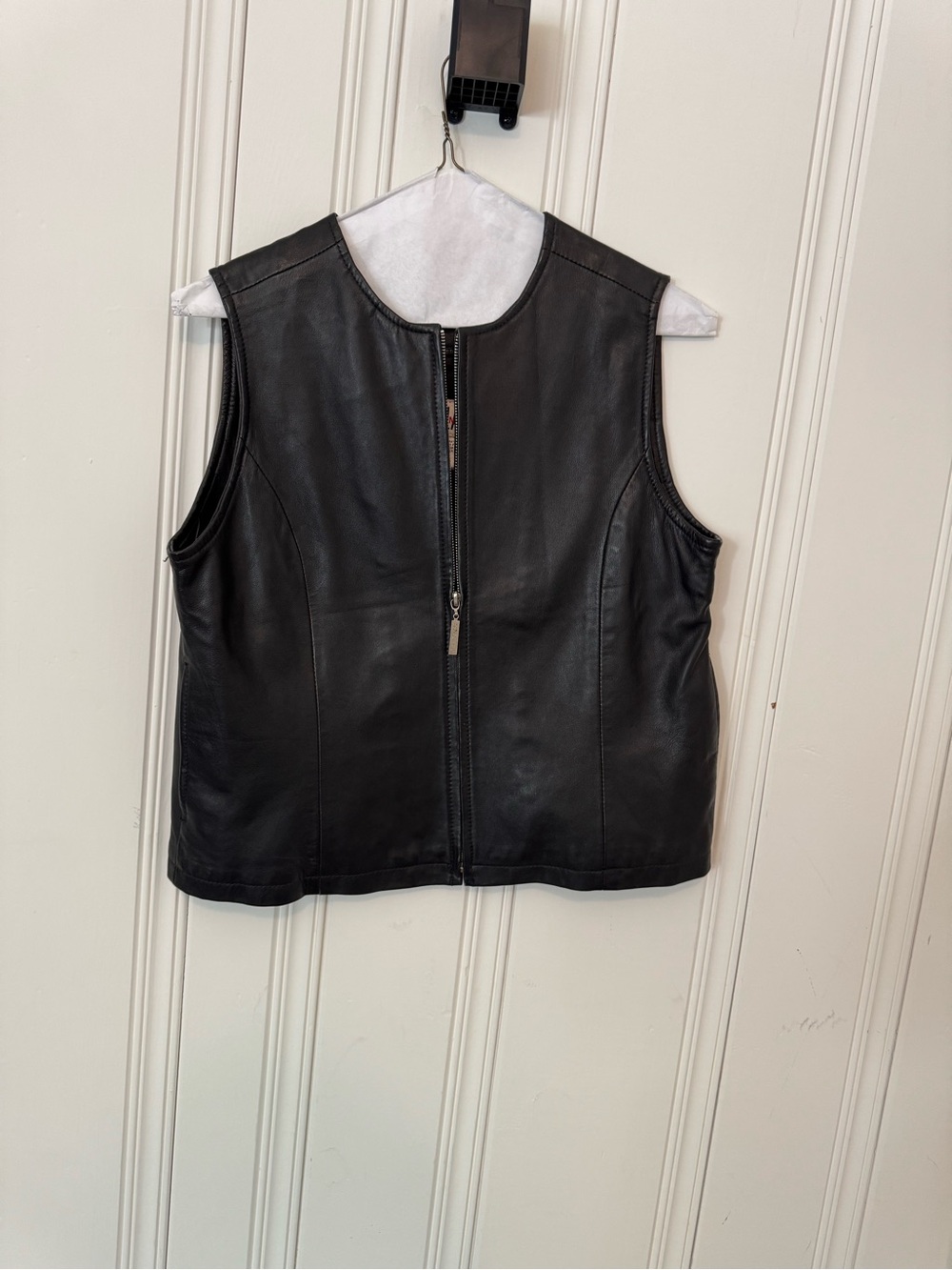 bill blass Black Leather Zip-Front Women's Vest